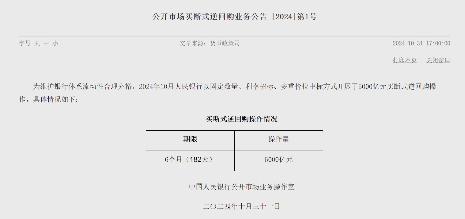 呵护中期流动性 央行开展1.4万亿买断式逆回购